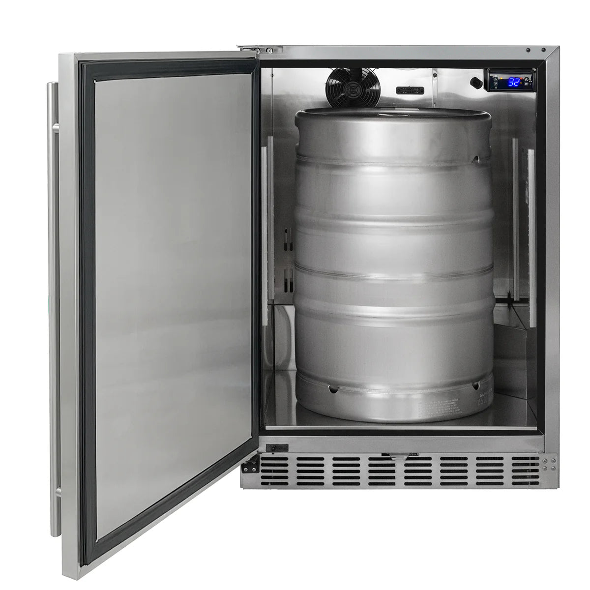 Dual Faucet Digital Outdoor Undercounter Left Hinge Kegerator with X-CLUSIVE Premium Direct Draw Kit