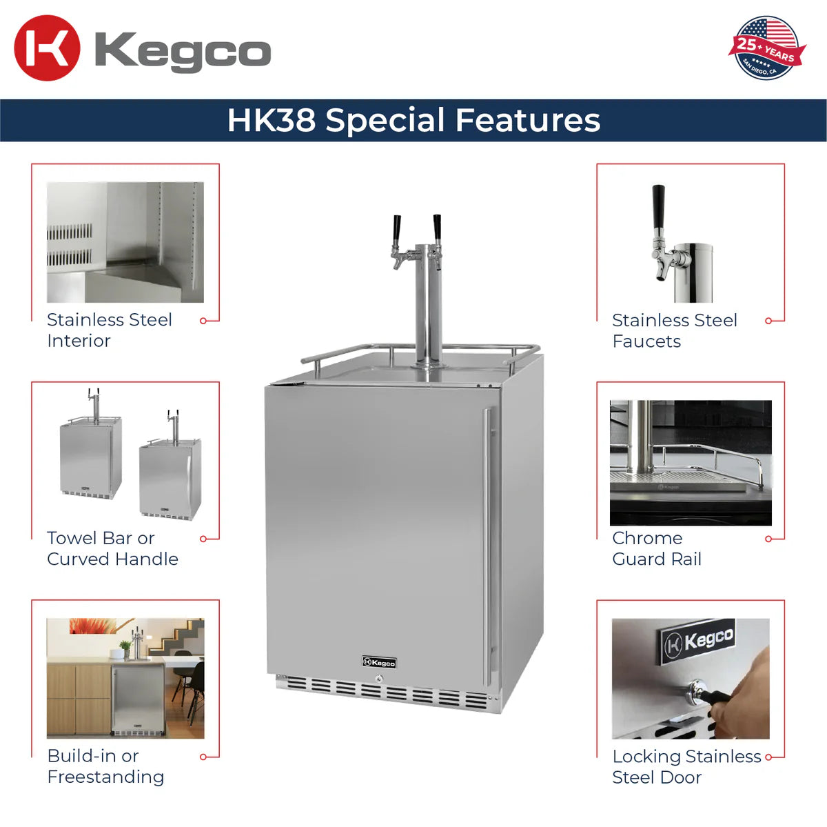 Dual Faucet Digital Outdoor Undercounter Left Hinge Kegerator with X-CLUSIVE Premium Direct Draw Kit