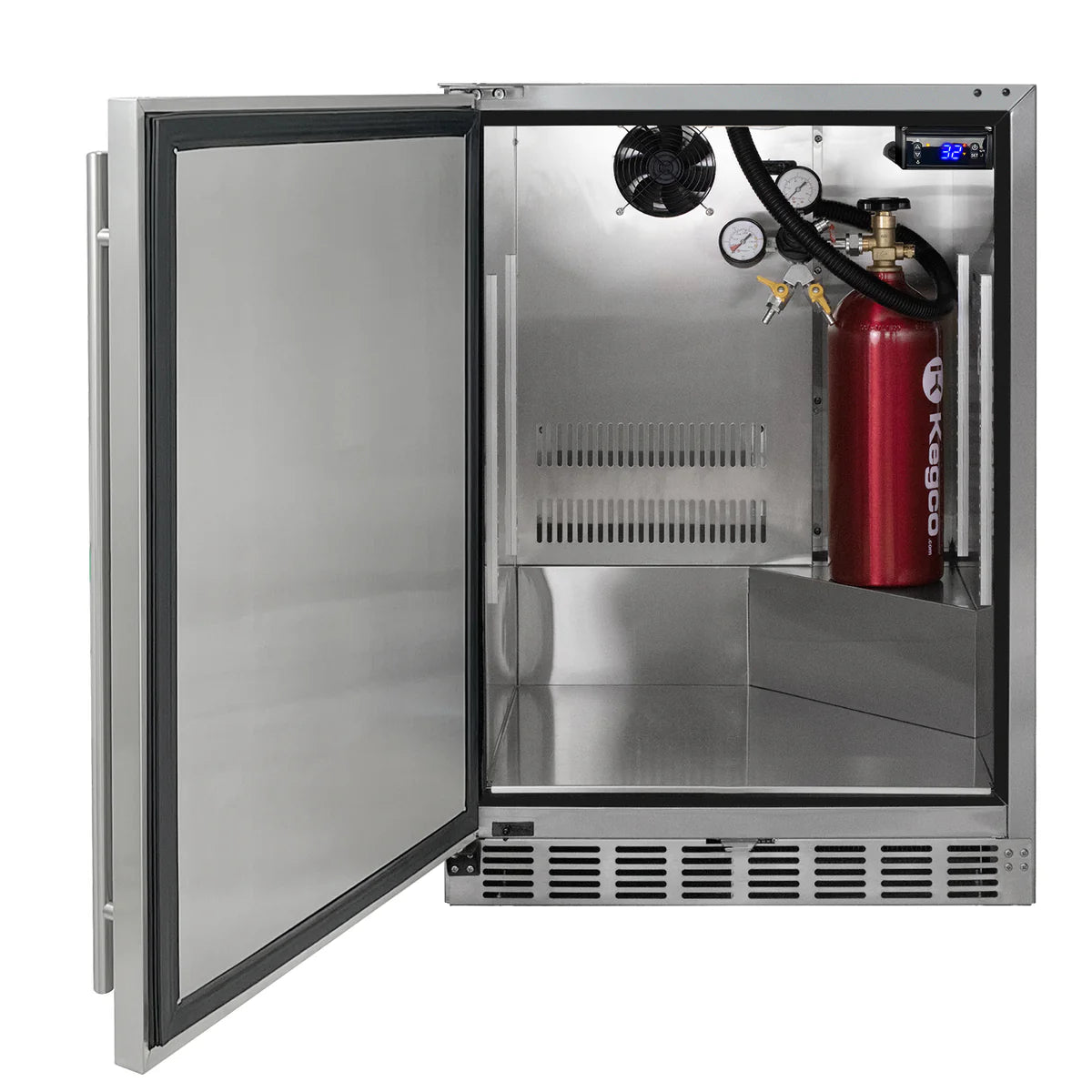 Dual Faucet Digital Outdoor Undercounter Left Hinge Kegerator with X-CLUSIVE Premium Direct Draw Kit