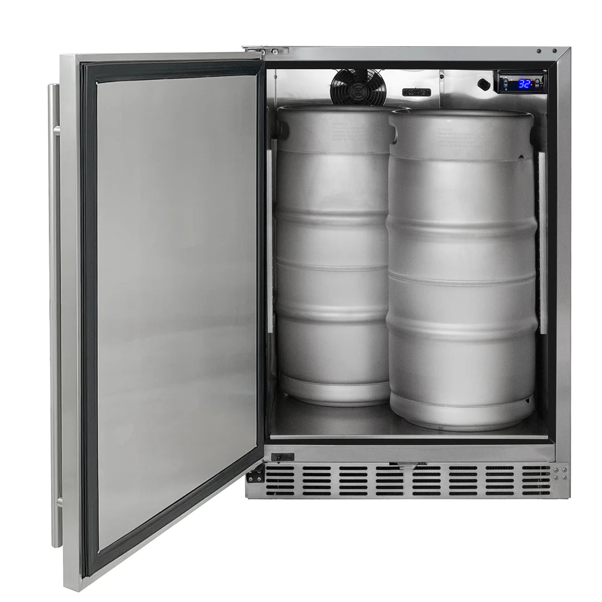 Dual Faucet Digital Outdoor Undercounter Left Hinge Kegerator with X-CLUSIVE Premium Direct Draw Kit