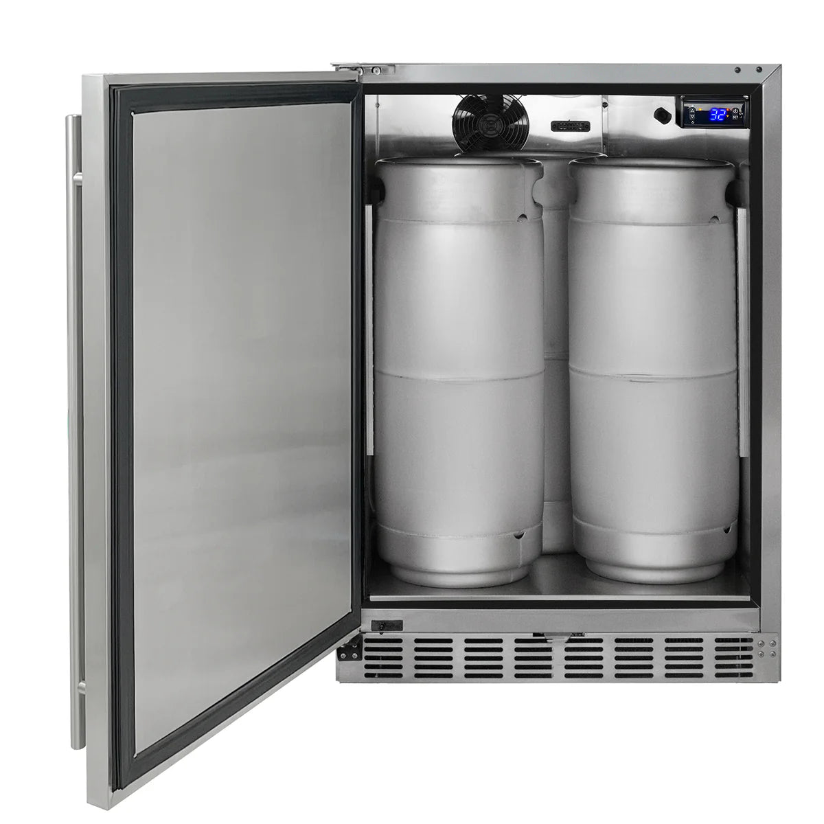 Dual Faucet Digital Outdoor Undercounter Left Hinge Kegerator with X-CLUSIVE Premium Direct Draw Kit