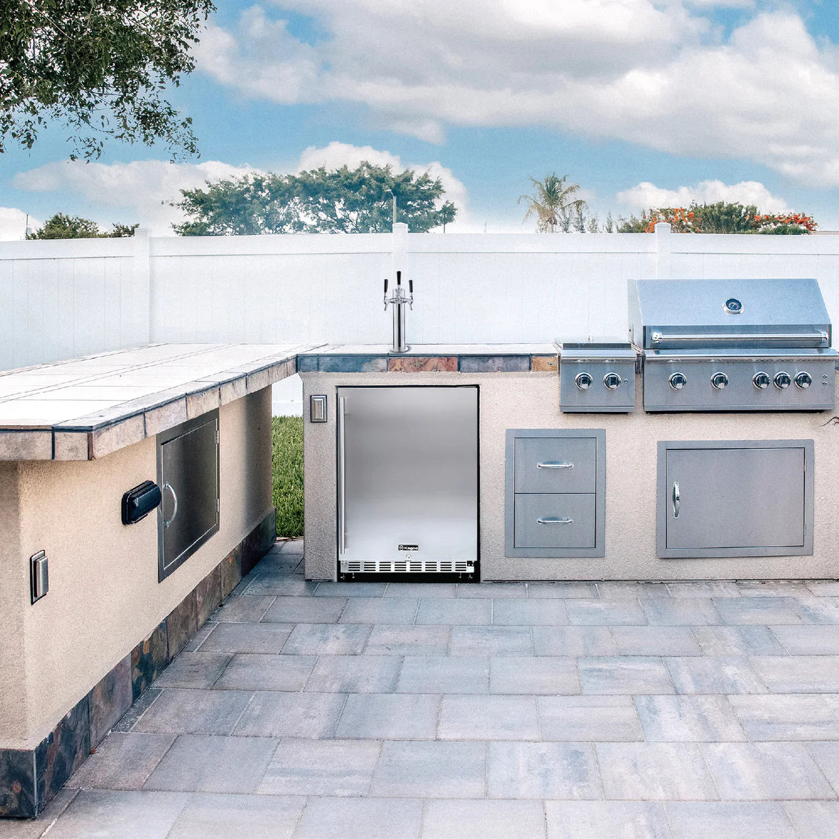 24" Wide Triple Tap All Stainless Steel Outdoor Built-In Right Hinge Kegerator with Kit