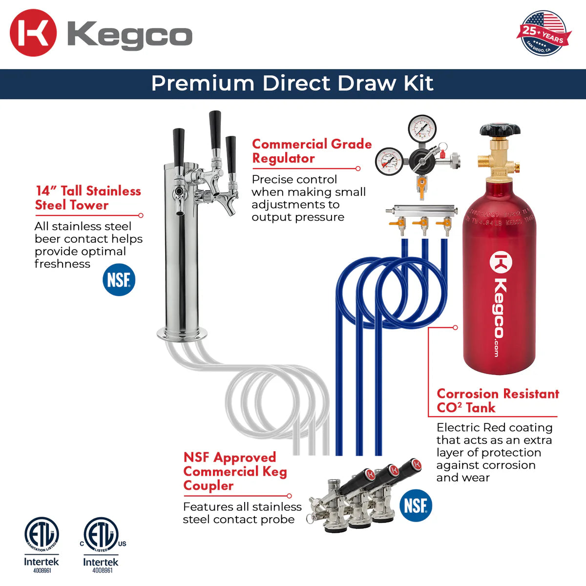 24" Wide Triple Tap All Stainless Steel Outdoor Built-In Right Hinge Kegerator with Kit