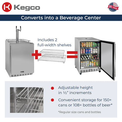24" Wide Dual Tap All Stainless Steel Outdoor BuiltIn Right Hinge Kegerator with Kit   SKU: BF MPHK38SSU-2