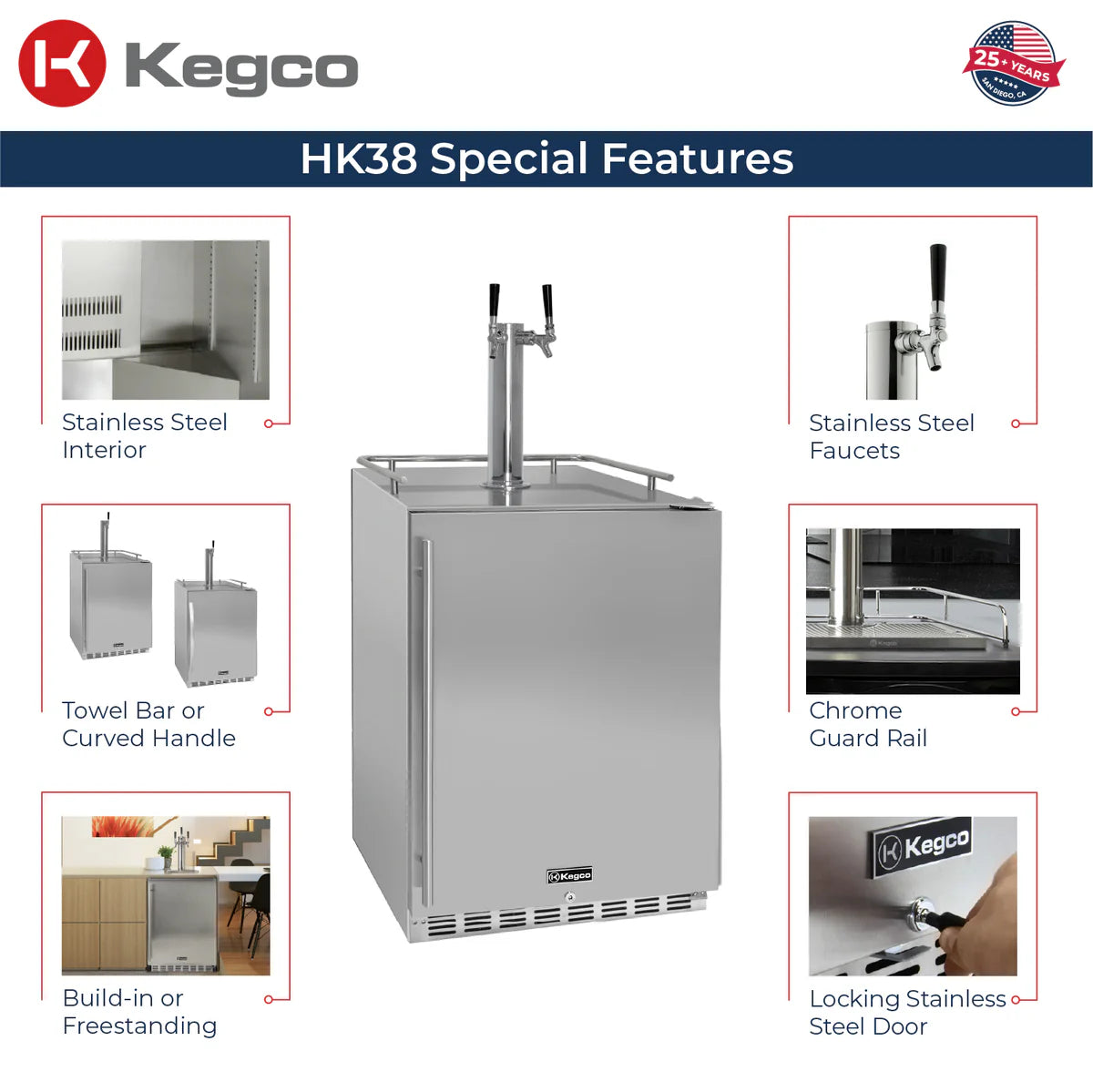 24" Wide Dual Tap All Stainless Steel Outdoor BuiltIn Right Hinge Kegerator with Kit   SKU: BF MPHK38SSU-2
