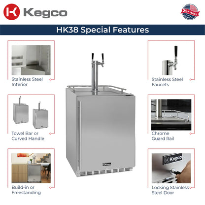 24" Wide Dual Tap All Stainless Steel Outdoor BuiltIn Right Hinge Kegerator with Kit   SKU: BF MPHK38SSU-2