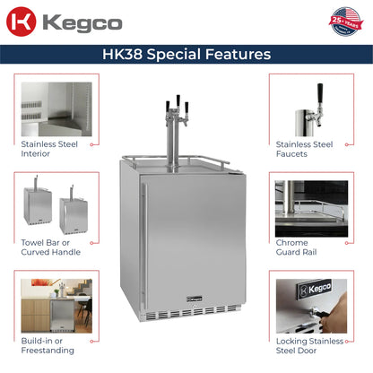 24" Wide Triple Tap All Stainless Steel Outdoor Built-In Right Hinge Kegerator with Kit