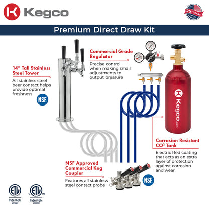 24" Wide Triple Tap All Stainless Steel Outdoor Built-In Right Hinge Kegerator with Kit