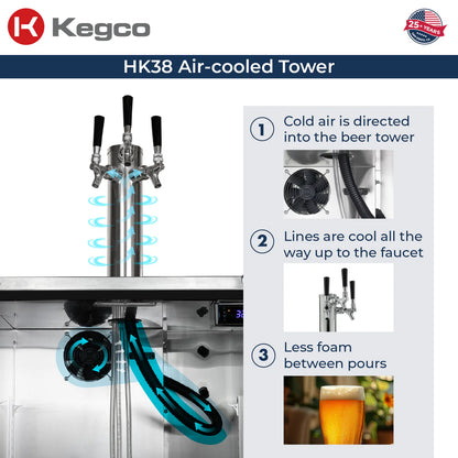 24" Wide Triple Tap All Stainless Steel Outdoor Built-In Right Hinge Kegerator with Kit